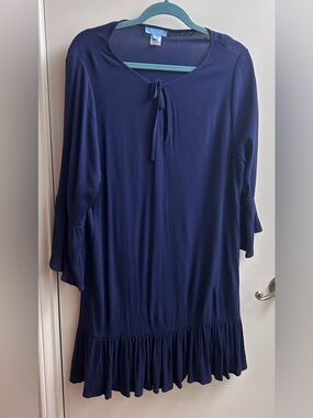 Draper James Womens XL NAVYLong Bell Sleeve Front Tie Swim Coverup Dress